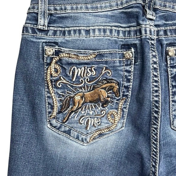 Miss Me | Women's Mid Rise Embroidered Rope and Jumping Horse Bootcut Jeans - Picture 9 of 11